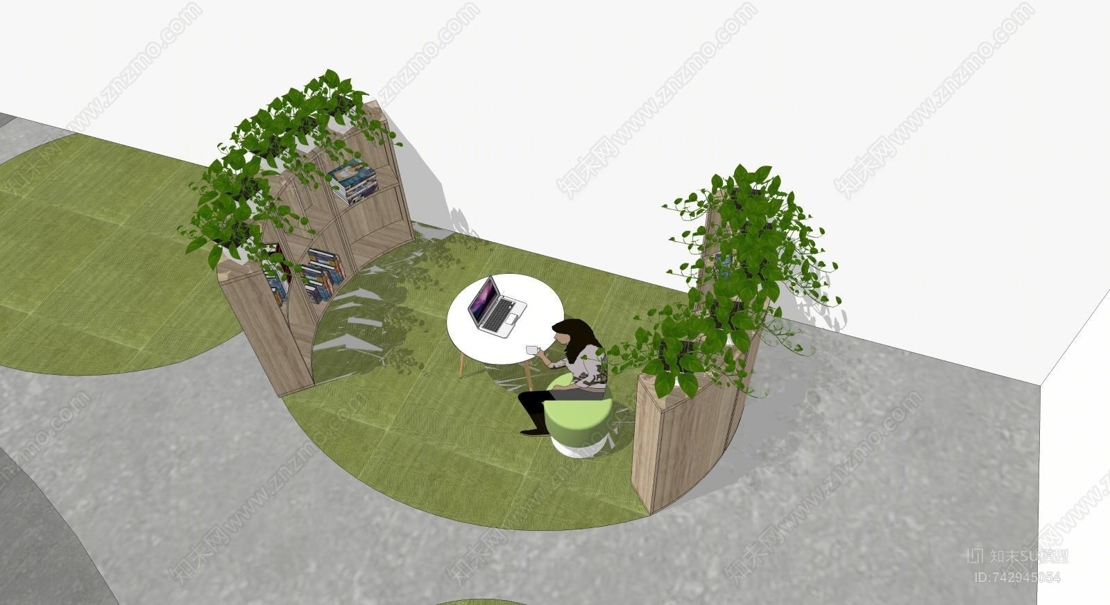 现代圆形书架SU模型下载【ID:742945054】