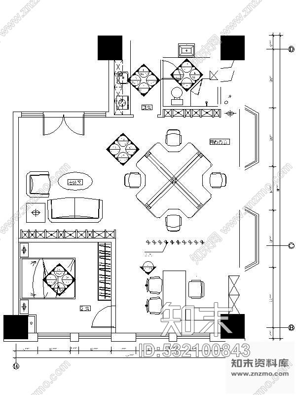 施工图商务港SOFT户型装饰工程图cad施工图下载【ID:532100843】