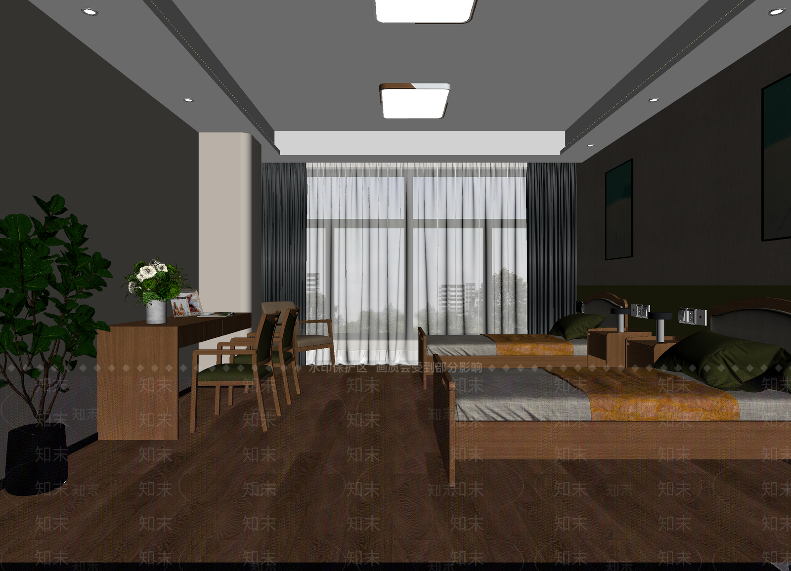 新中式民宿客房3D模型下载【ID:1215125284】