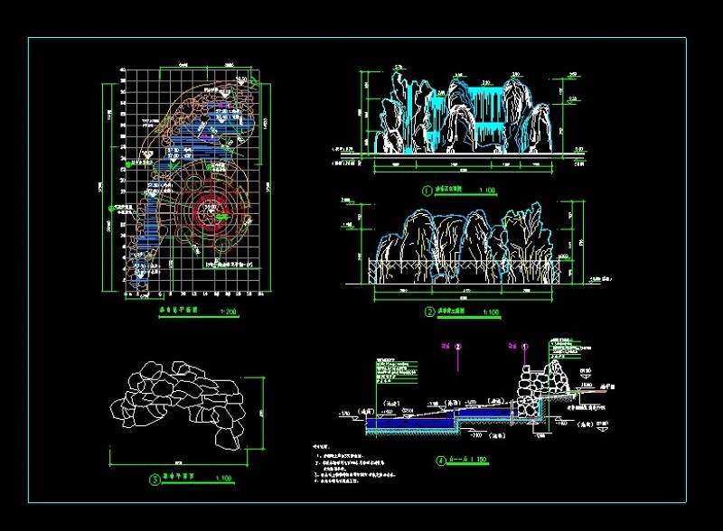一整套详细假山瀑布cad设计施工图施工图下载【ID:149696124】