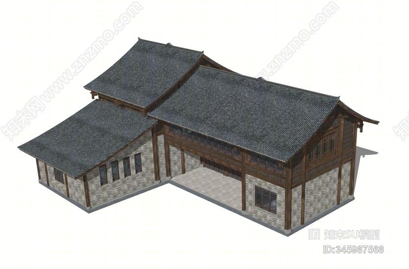 中式民宿SU模型下载【ID:345987568】