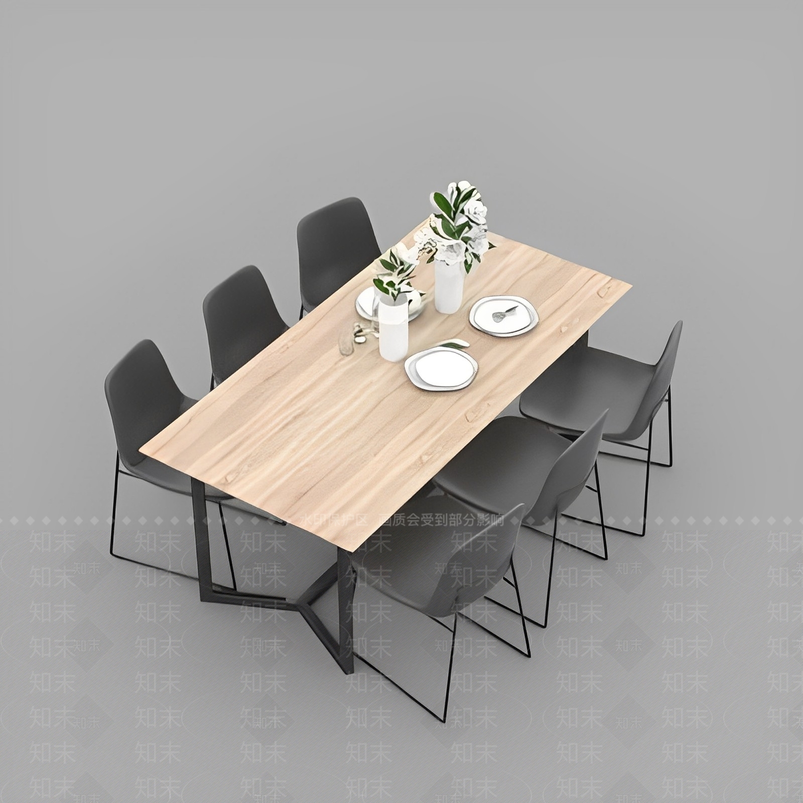 现代餐桌椅组合免费3D模型下载【ID:1123243302】