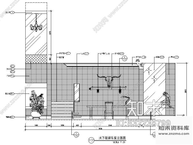 图块/节点别墅地下娱乐室立面图cad施工图下载【ID:832235799】