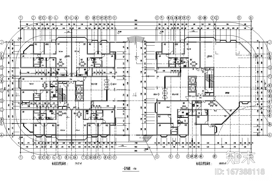 26层双塔式1楼梯2电梯6户住宅楼设计图​cad施工图下载【ID:167388118】