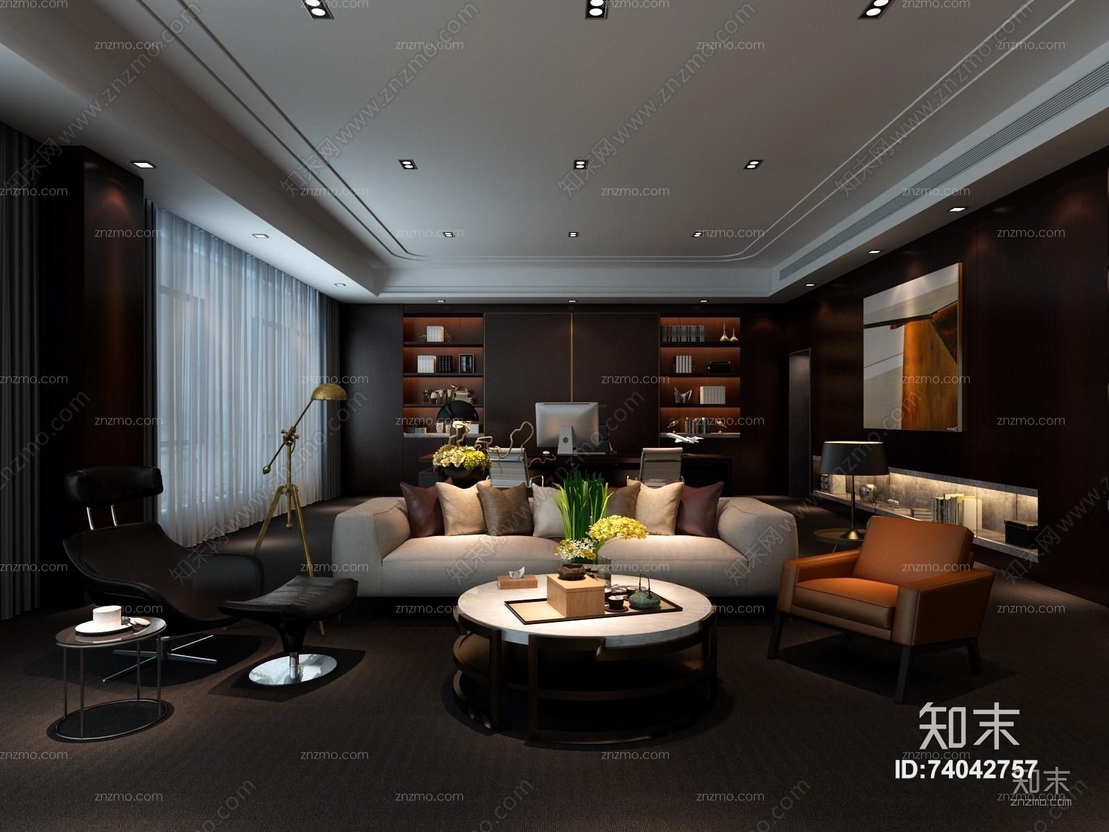 现代总经理办公室3D组合模型3D模型下载【ID:74042757】