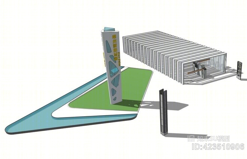 车库入口标识牌灯柱组合SU模型下载【ID:423510906】