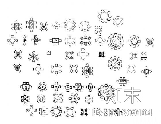 餐桌平面圖塊集施工圖下載【id:161869104】