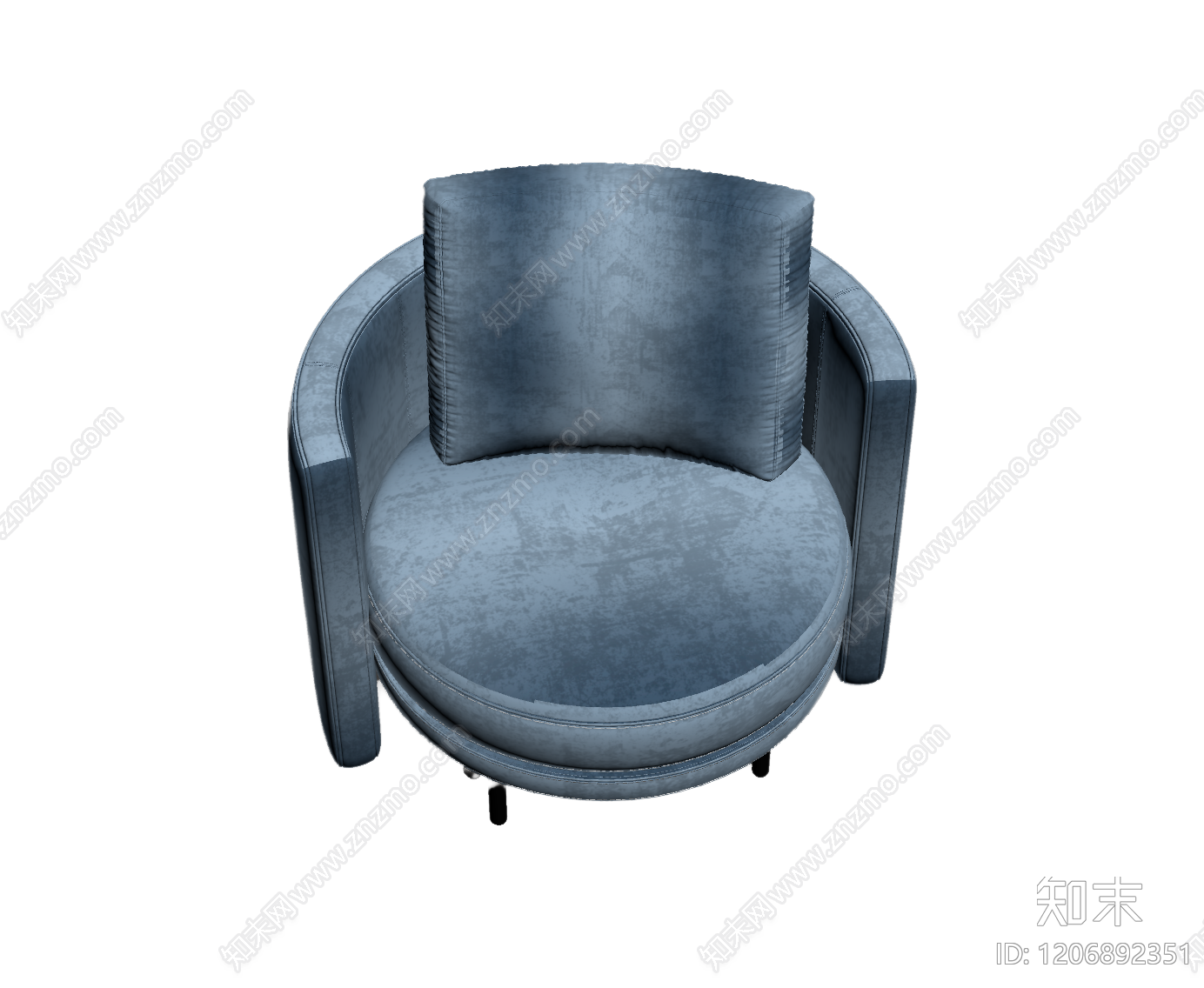 蓝色绒面单人椅3D模型下载【ID:1206892351】