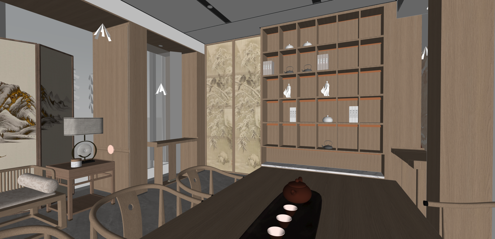 新中式其他办公区域SU模型下载【ID:1216073734】