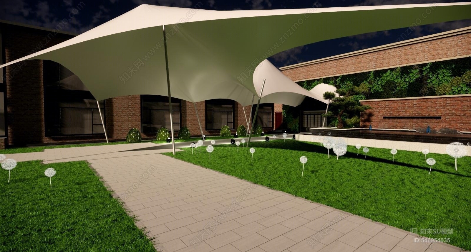 现代拉膜结构遮阳棚SU模型下载【ID:546954035】