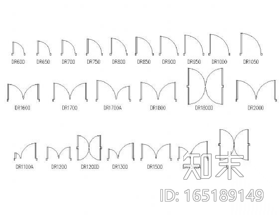 各尺寸门平面图块集cad施工图下载【ID:165189149】