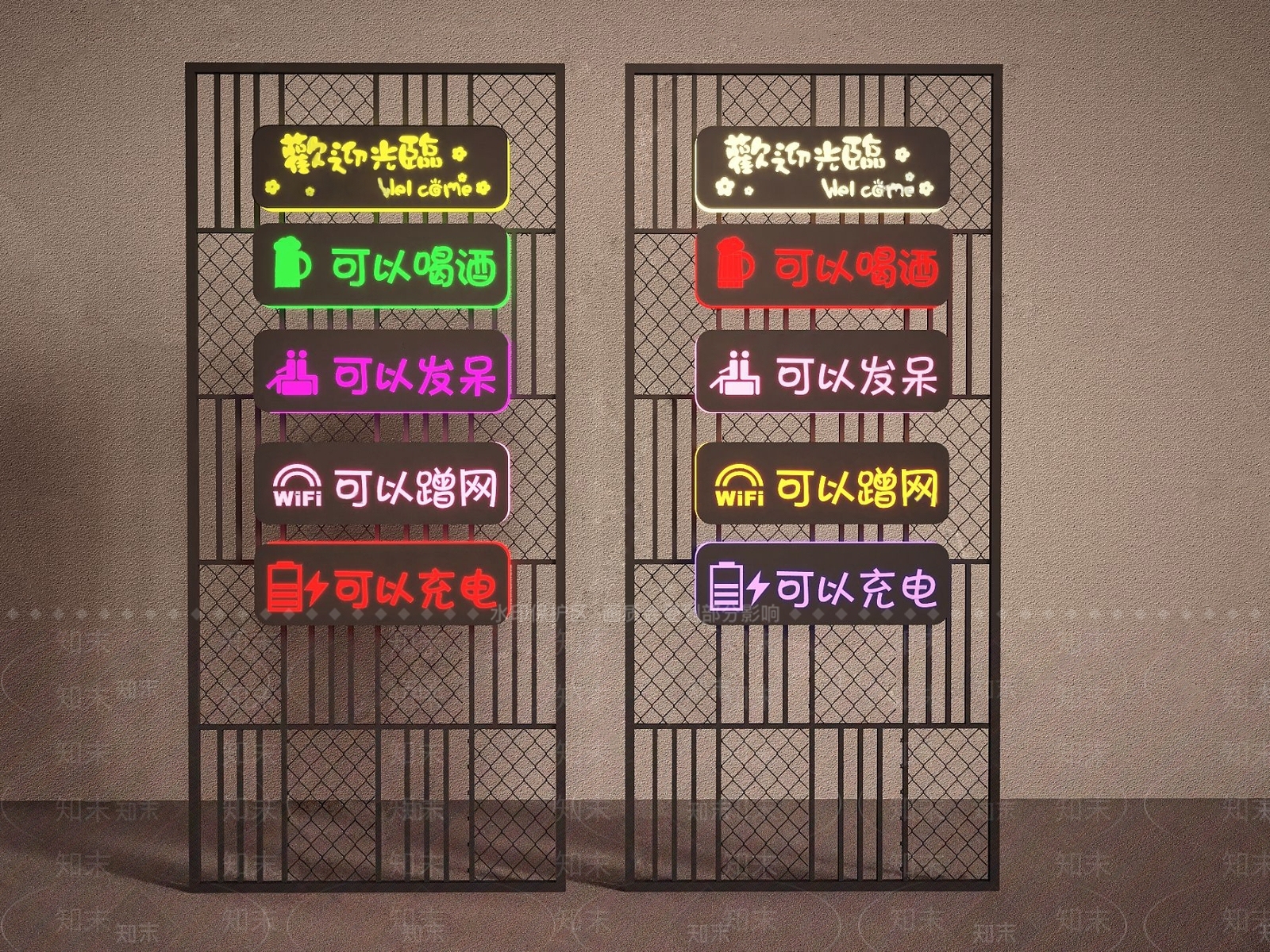 现代网红霓虹灯3D模型下载【ID:1111500487】