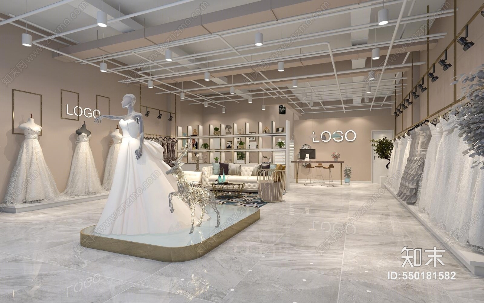 现代轻奢婚纱店3D模型下载【ID:550181582】