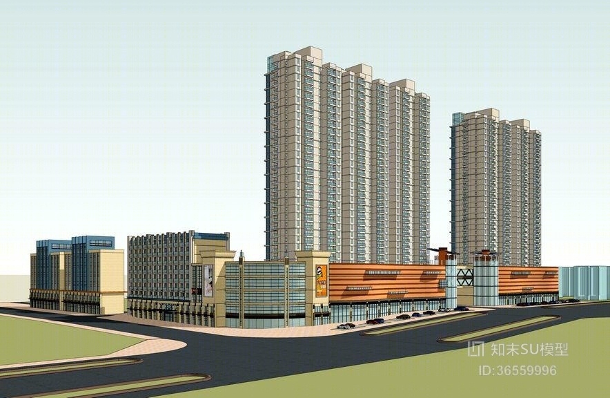 现代风格商业裙房SU模型下载【ID:36559996】