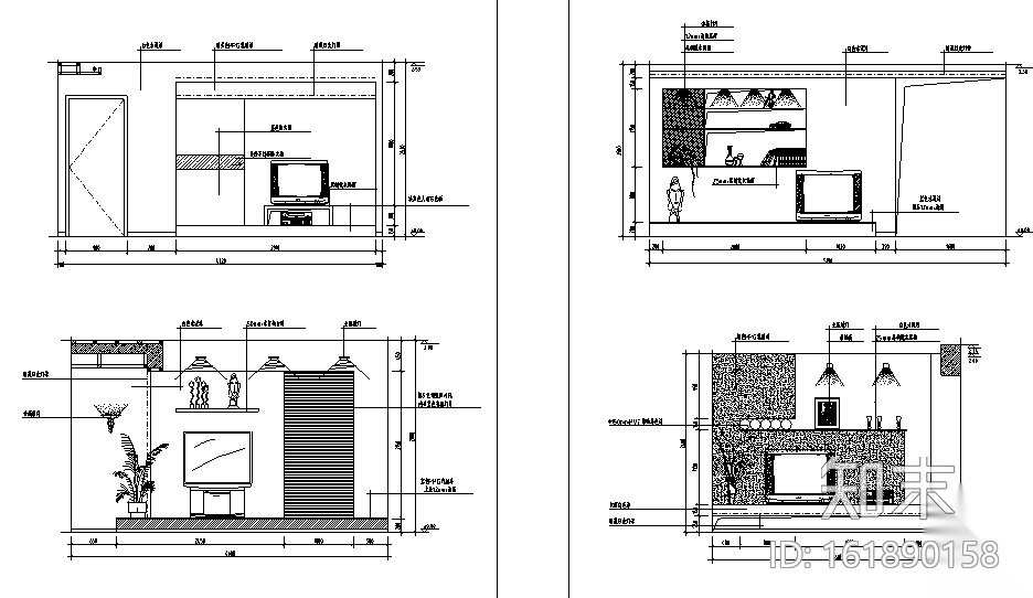 客厅经典分空间CAD立面图库施工图下载【ID:161890158】