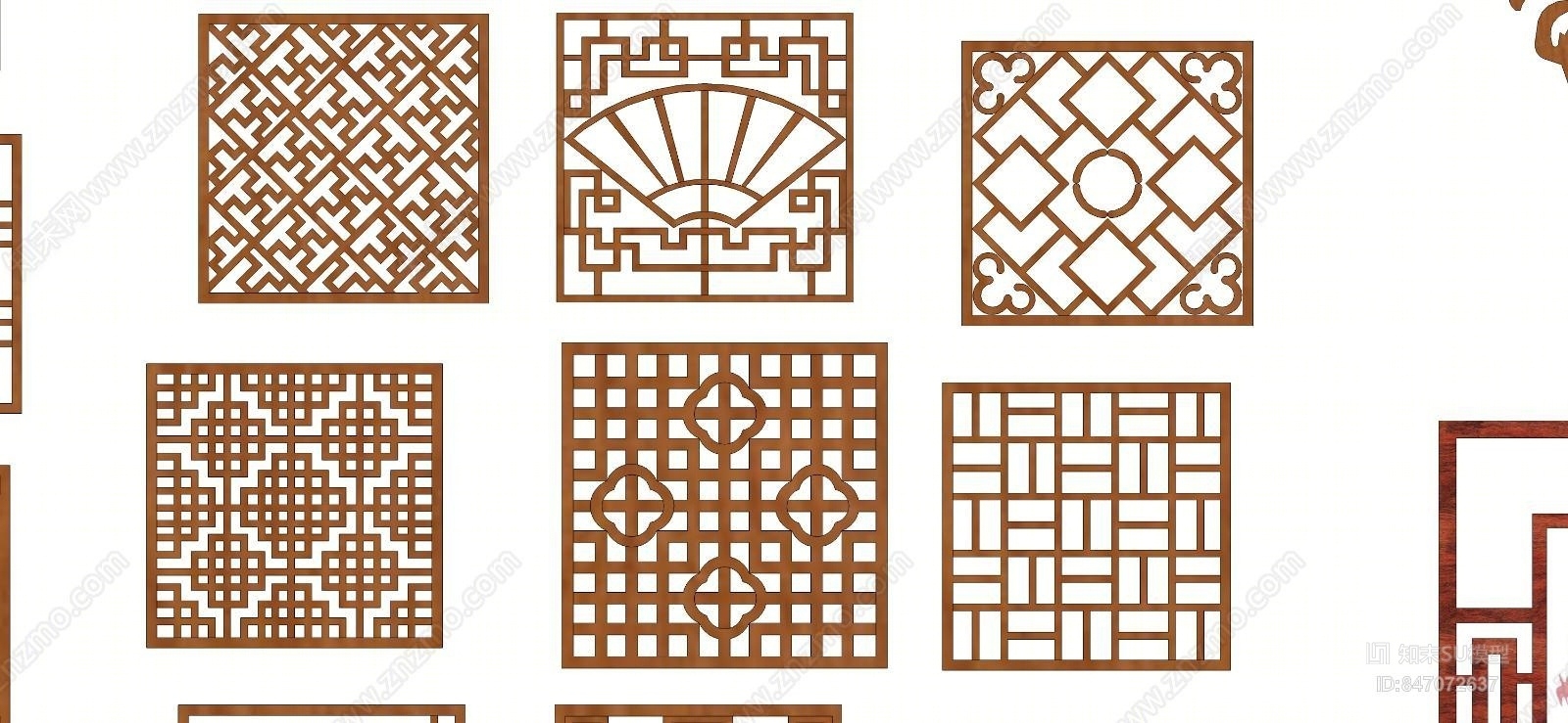中式窗花SU模型下载【ID:847072637】