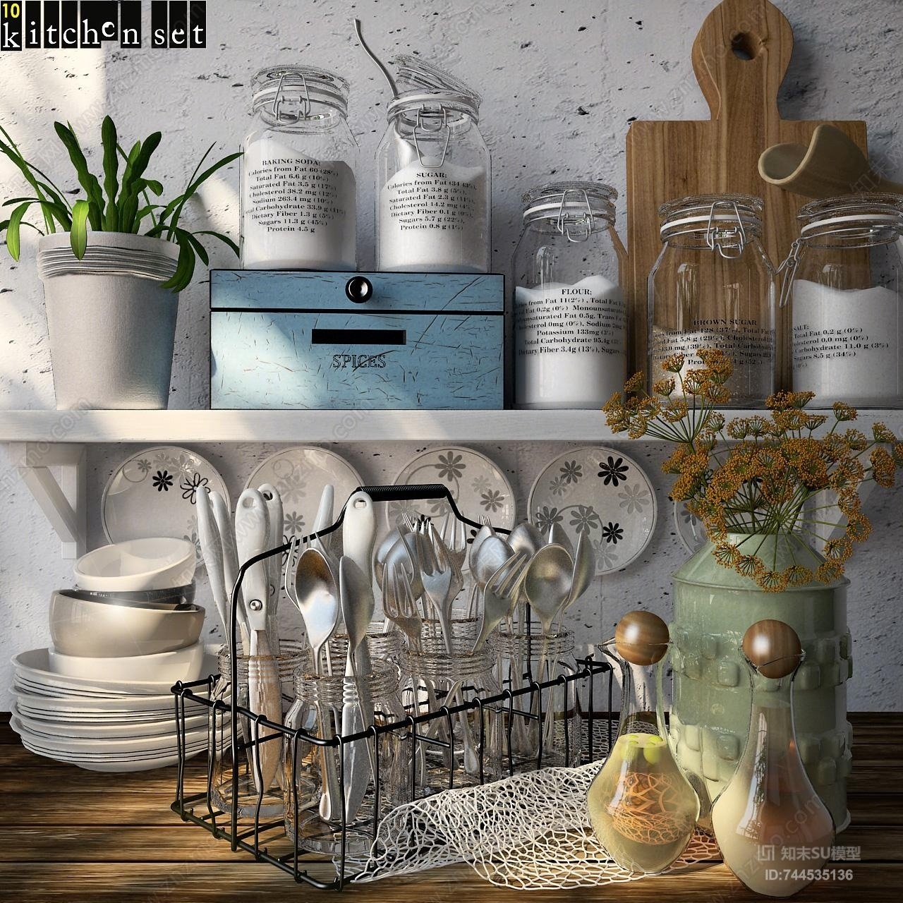 现代餐厅餐具组合SU模型下载【ID:744535136】
