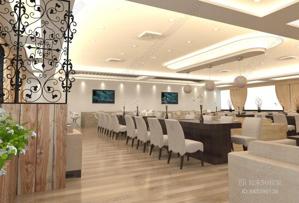 现代餐厅SU模型下载【ID:945390138】