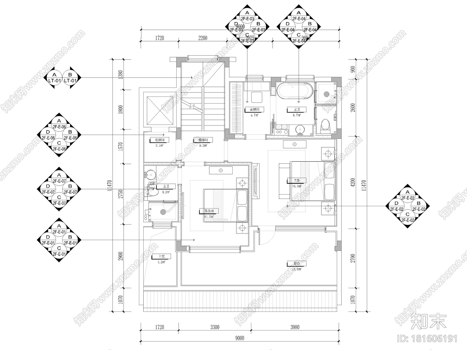 [浙江]282㎡三层三居新中式别墅装修施工图cad施工图下载【ID:181606191】