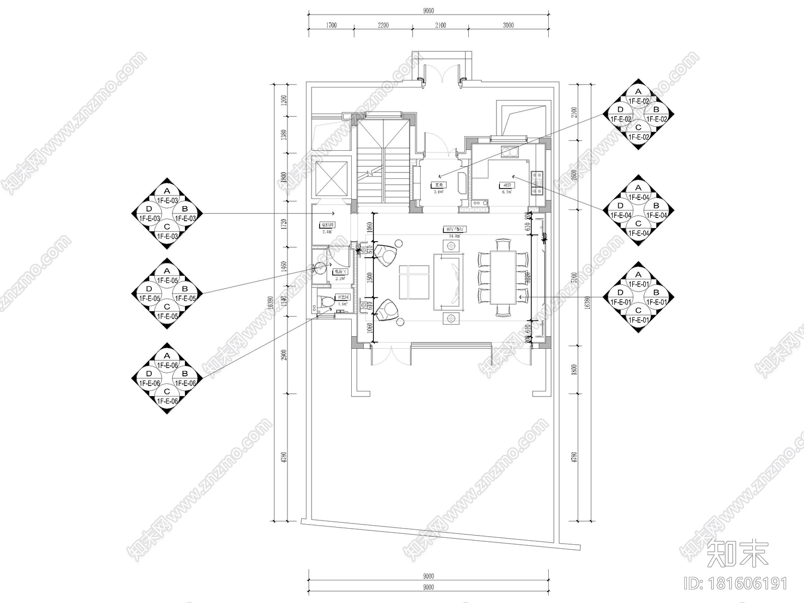 [浙江]282㎡三层三居新中式别墅装修施工图cad施工图下载【ID:181606191】