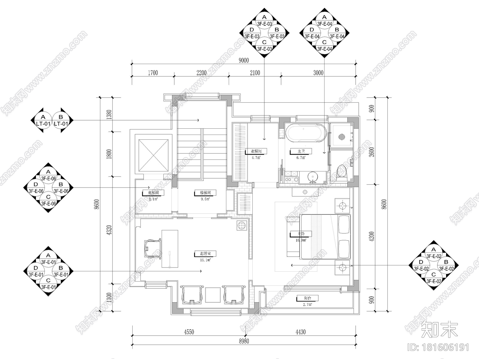 [浙江]282㎡三层三居新中式别墅装修施工图cad施工图下载【ID:181606191】