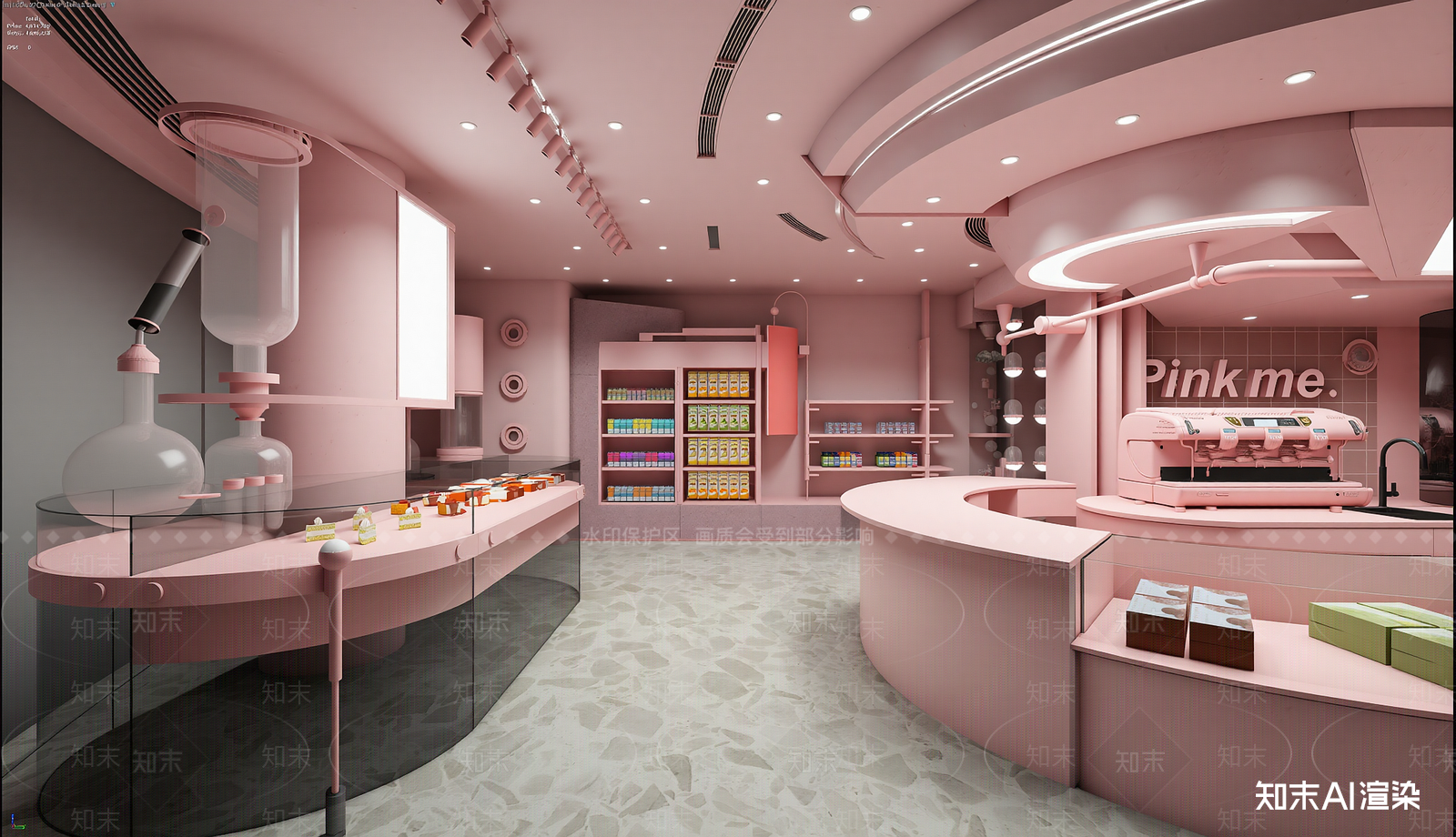 现代奶茶店3D模型渲染效果图