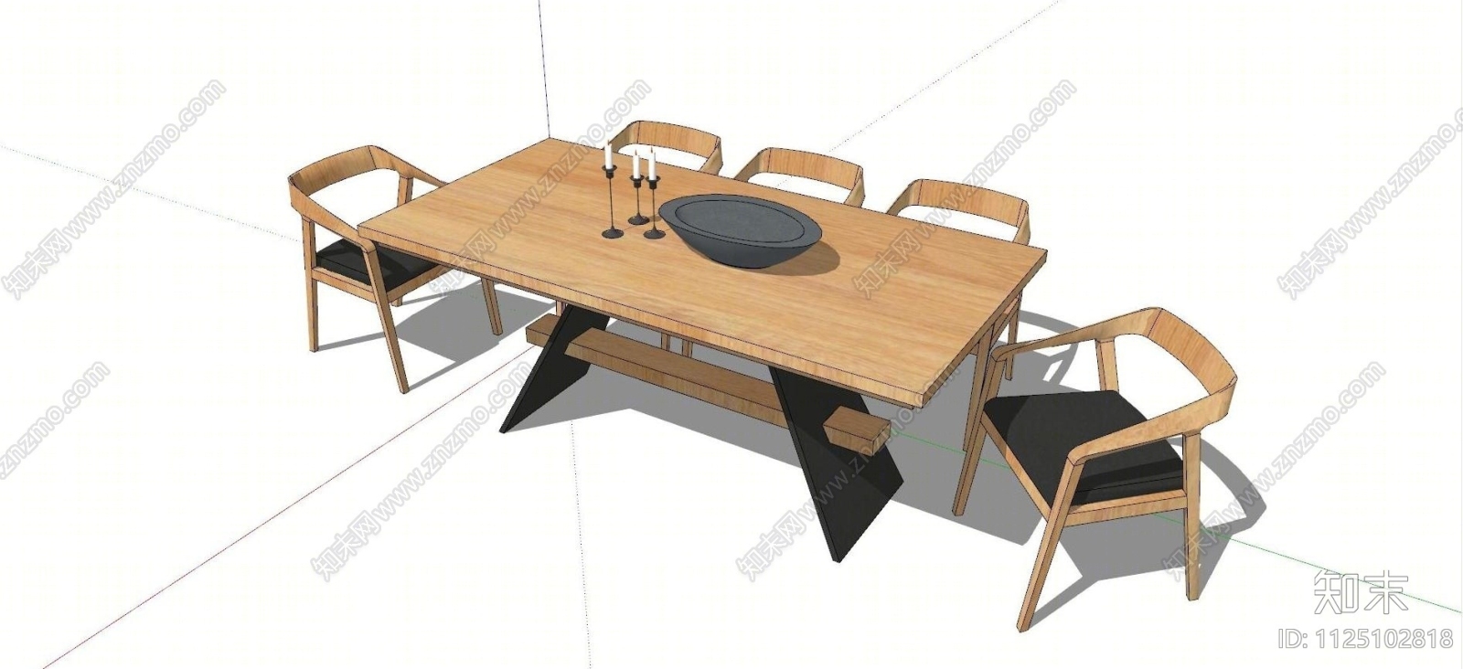 现代实木餐桌椅免费SU模型下载【ID:1125102818】