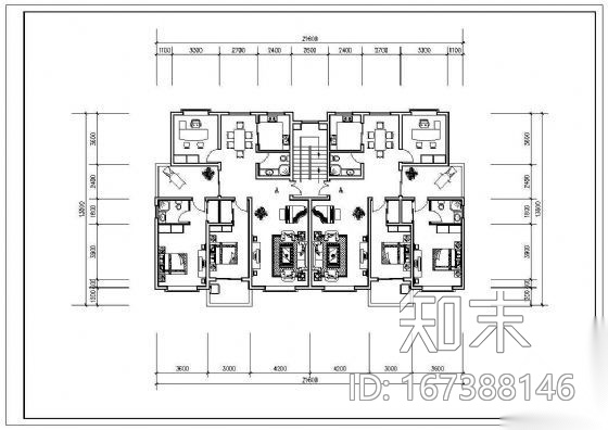 某一梯两户花园洋房户型平面施工图下载【ID:167388146】