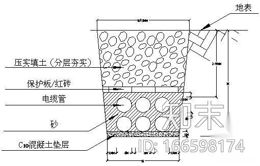 10kV电力电缆直埋大样图cad施工图下载【ID:166598174】