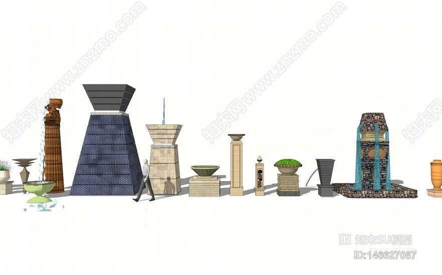 欧式花钵组合SU模型下载【ID:146627087】