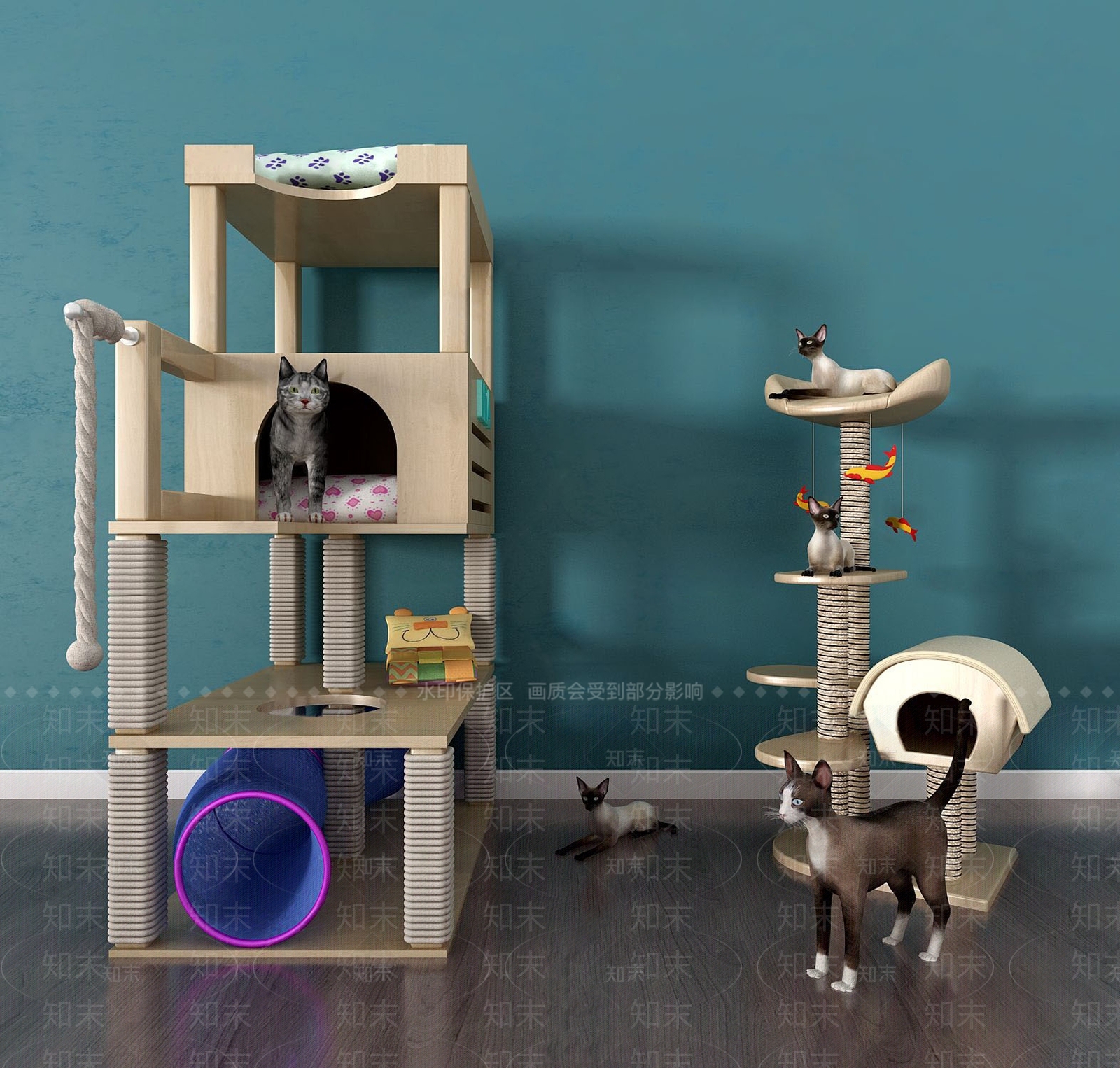 现代猫舍猫爬架宠物猫3D模型下载【ID:271037104】