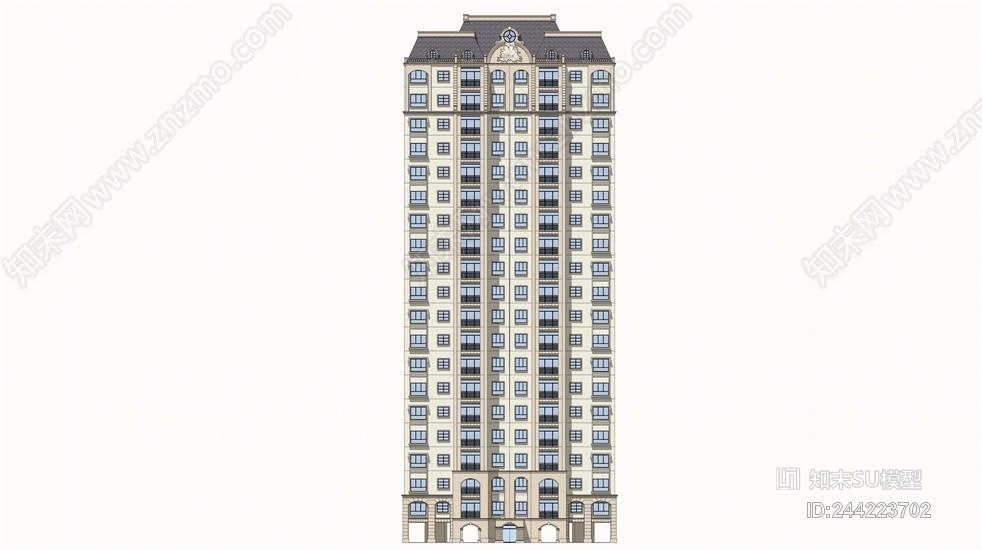 法式高层住宅SU模型下载【ID:244223702】