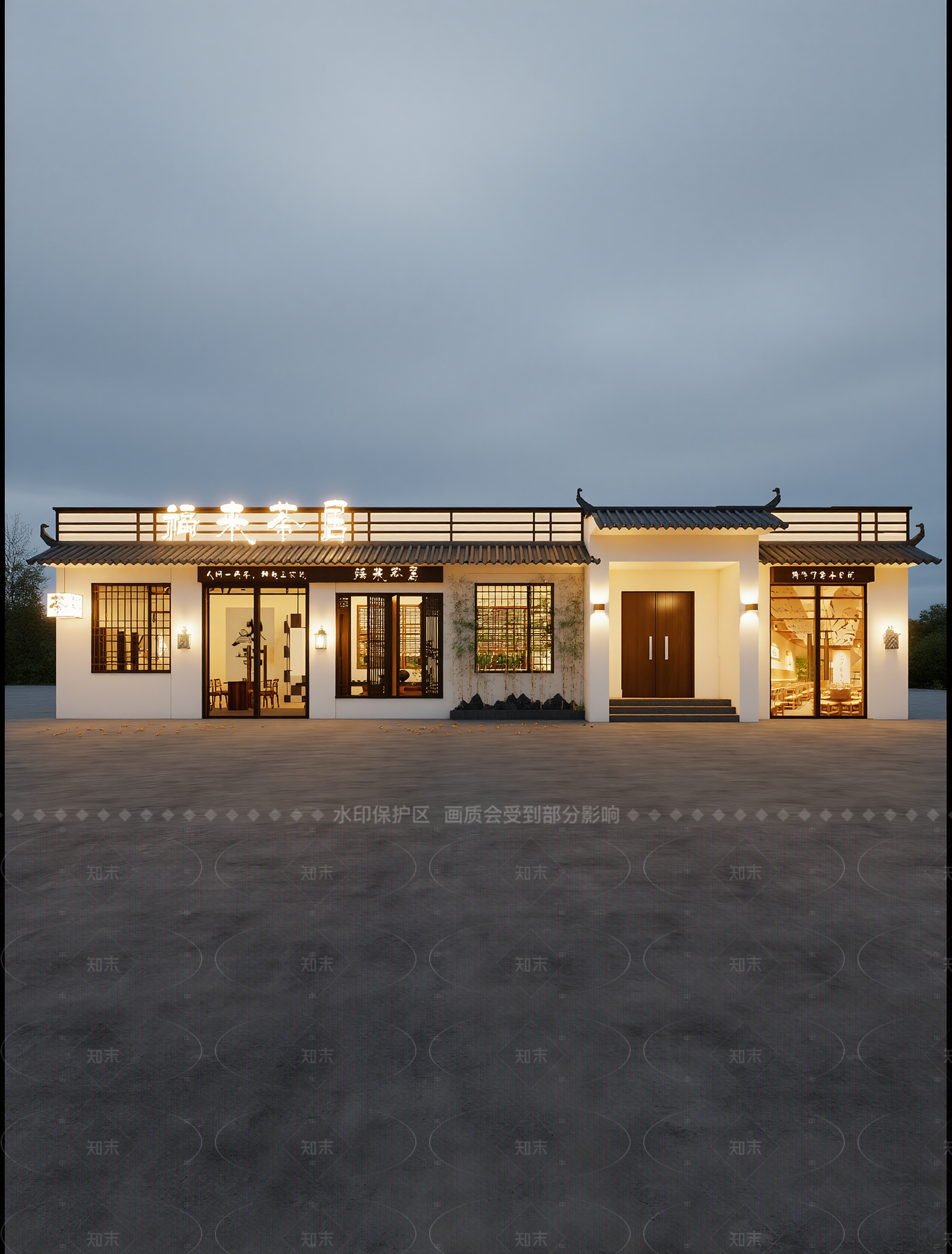 新中式售楼处外观3D模型下载【ID:1214939505】