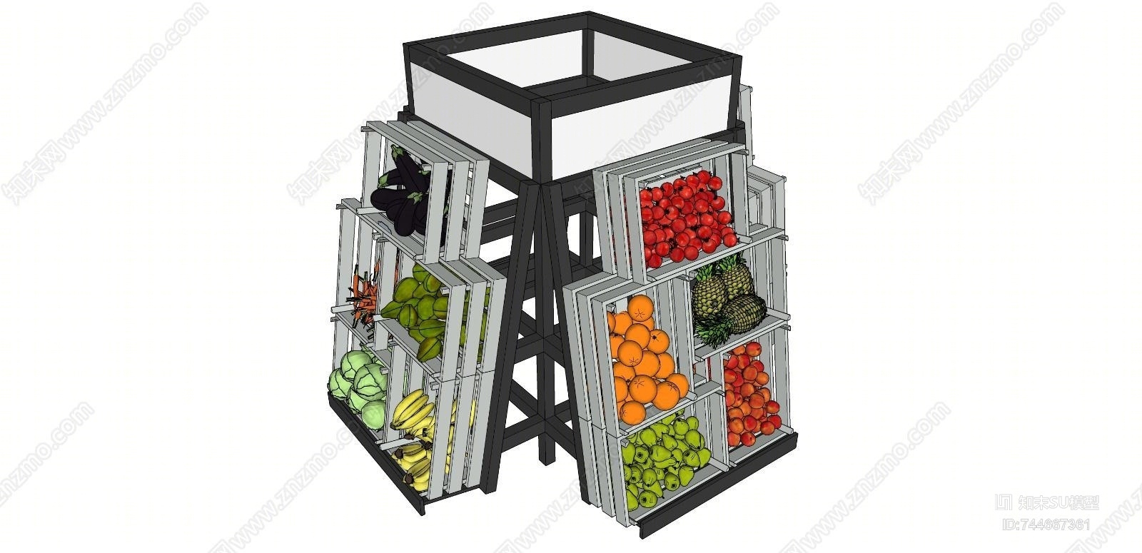 工业风格蔬菜水果货架SU模型下载【ID:744667361】