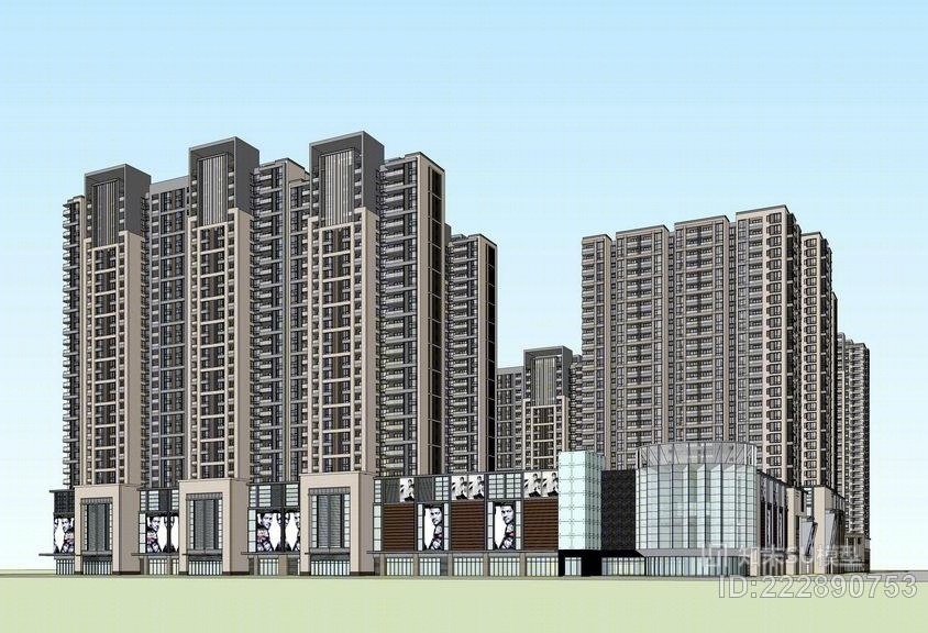 现代风格高层住宅SU模型下载【ID:222890753】