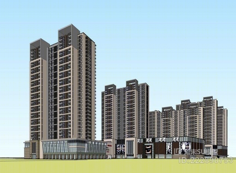 现代风格高层住宅SU模型下载【ID:222890753】