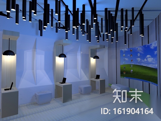 现代风格电脑展示空间设计施工图（含效果图）cad施工图下载【ID:161904164】