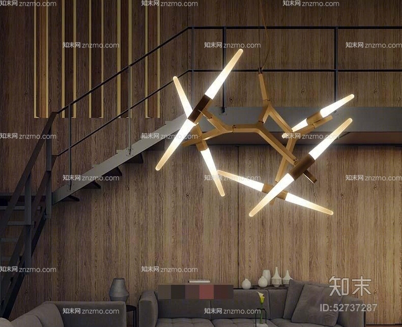 现代棕色木艺吊灯3D模型下载【ID:52737287】