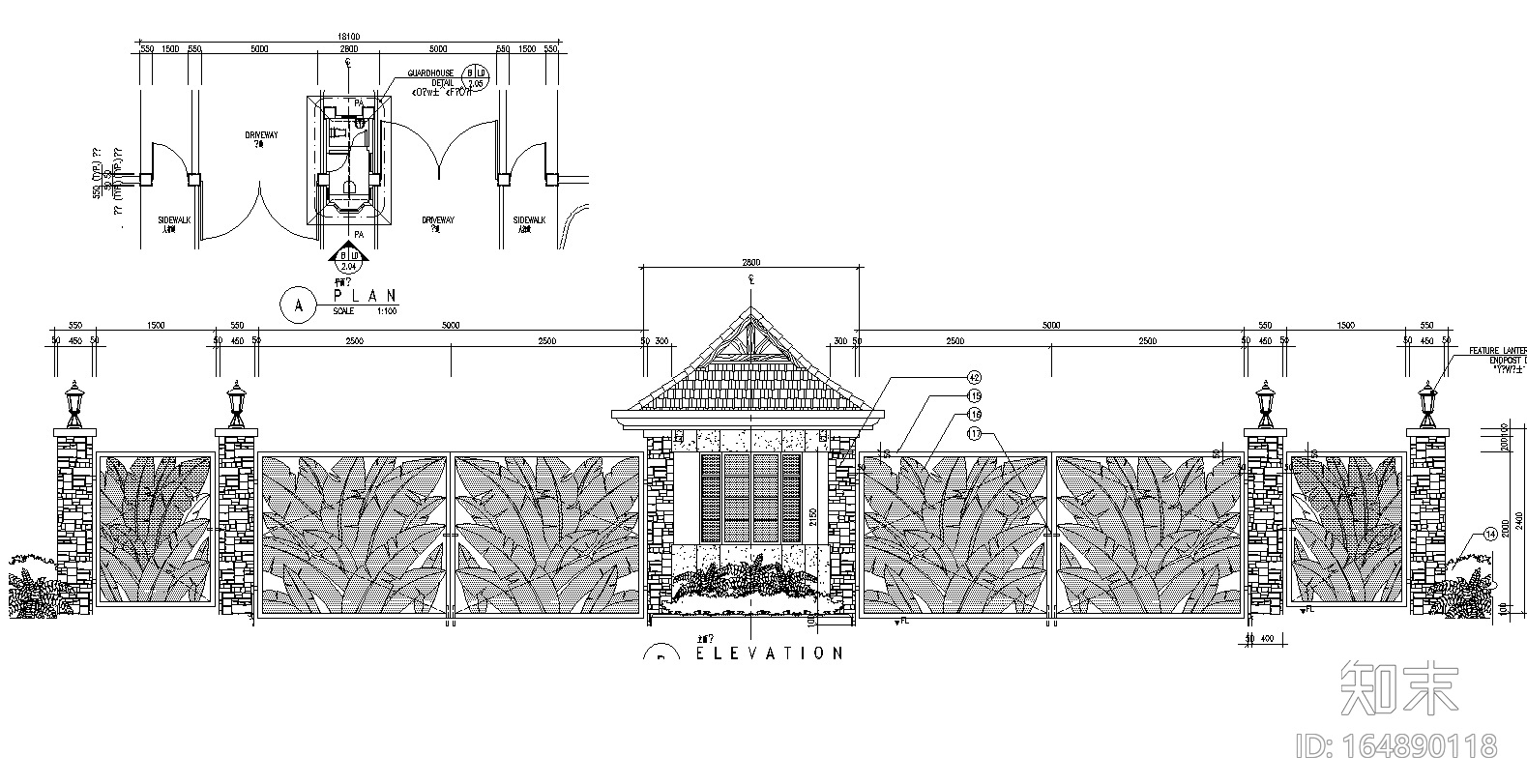 76套围墙栏杆CAD施工图（1-35）cad施工图下载【ID:164890118】