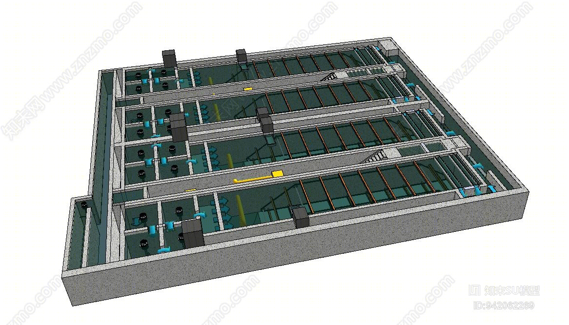 现代污水处理厂SU模型下载【ID:942062269】