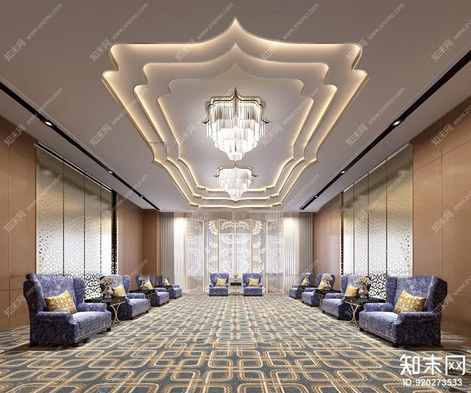 新古典会所会客厅接待室3D模型下载【ID:920273533】