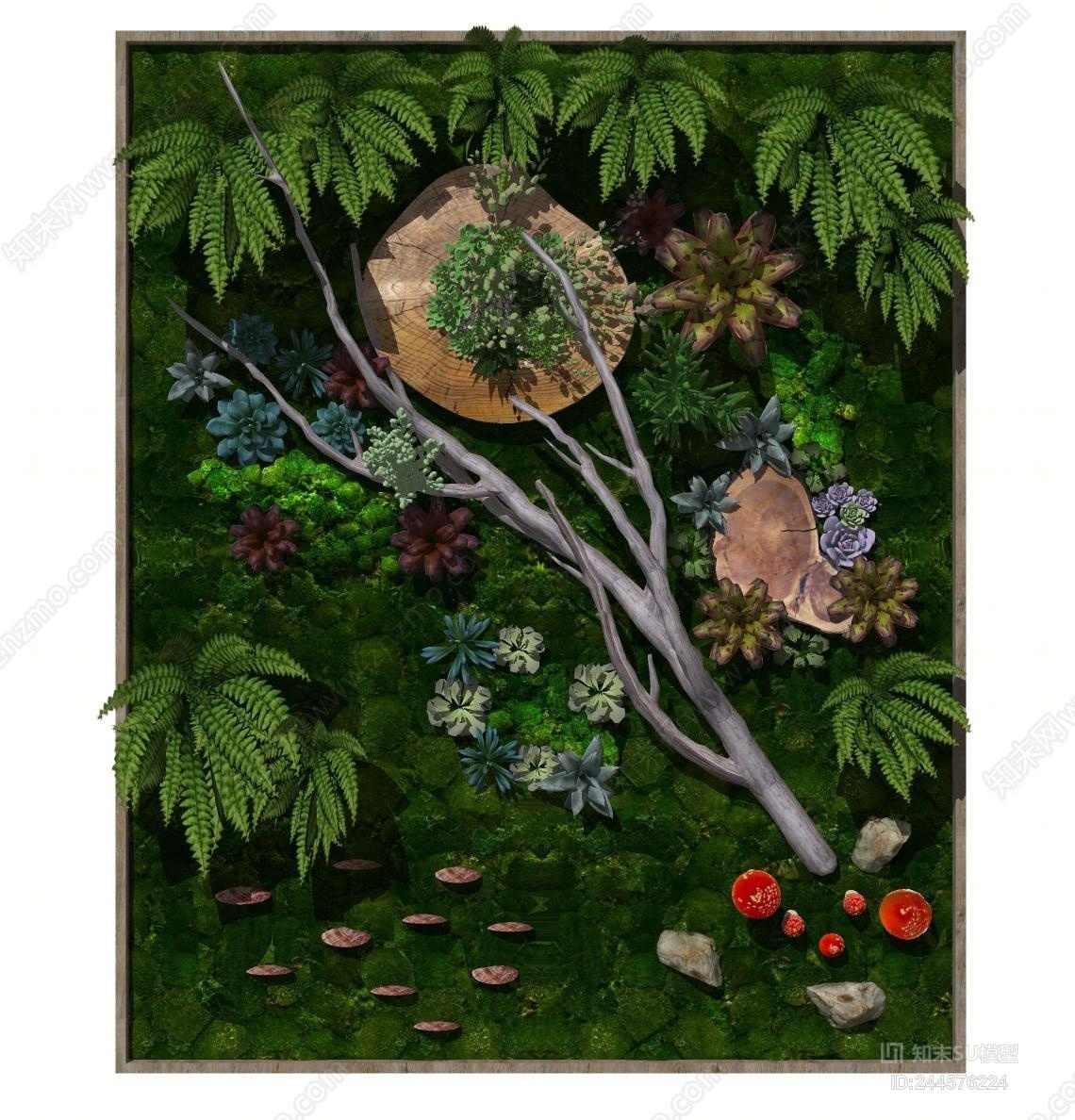 现代植物背景墙SU模型下载【ID:244576224】
