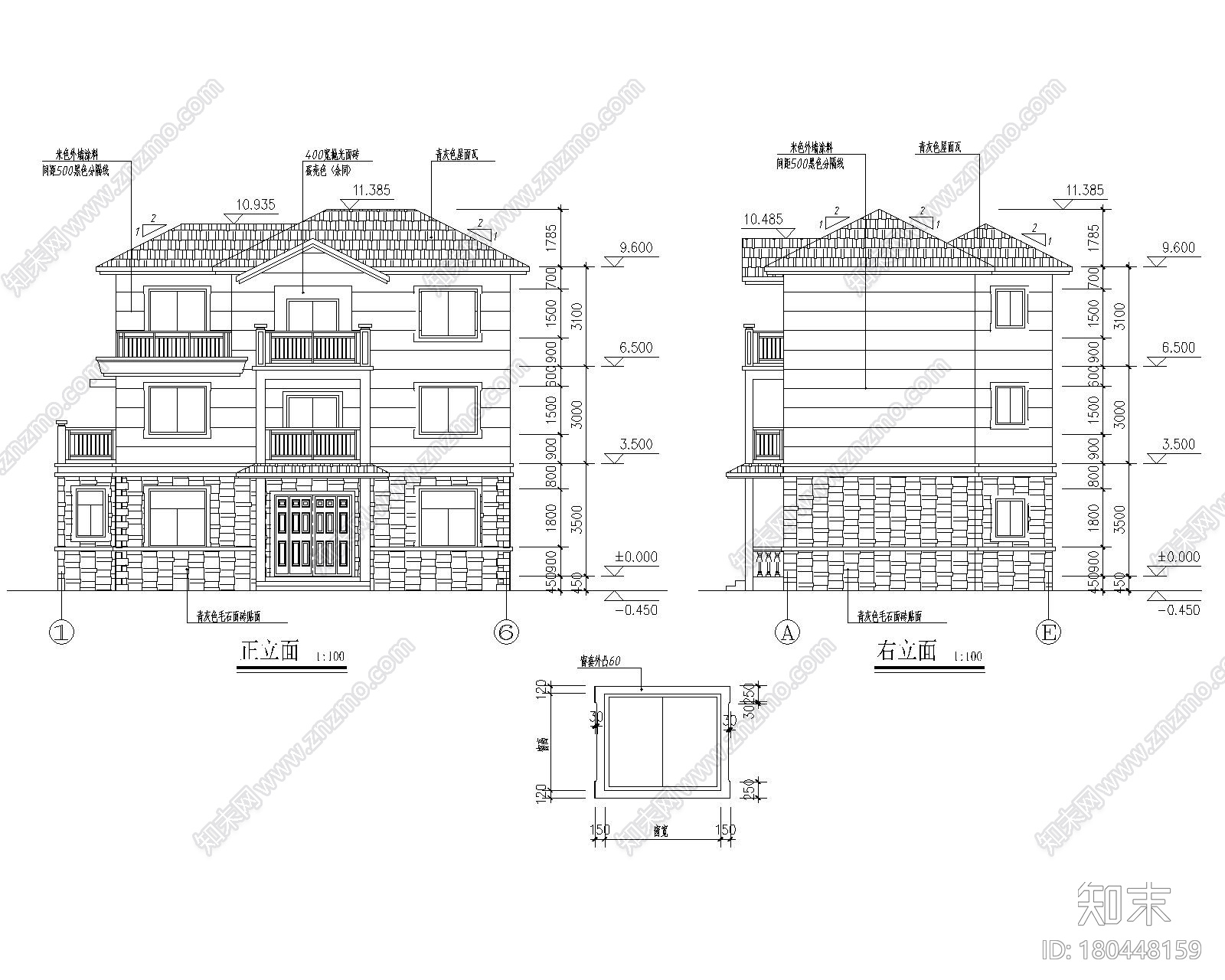 三层农村自建别墅式住宅结构施工图CADcad施工图下载【ID:180448159】