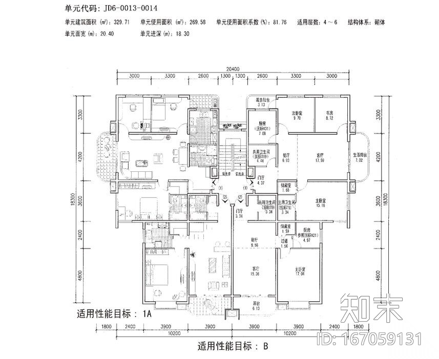 多层（4-7层）平层一室户户型设计图cad施工图下载【ID:167059131】