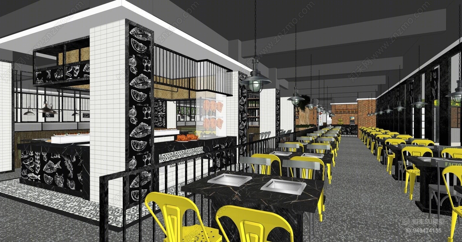 工业风格自助餐厅SU模型下载【ID:949474155】