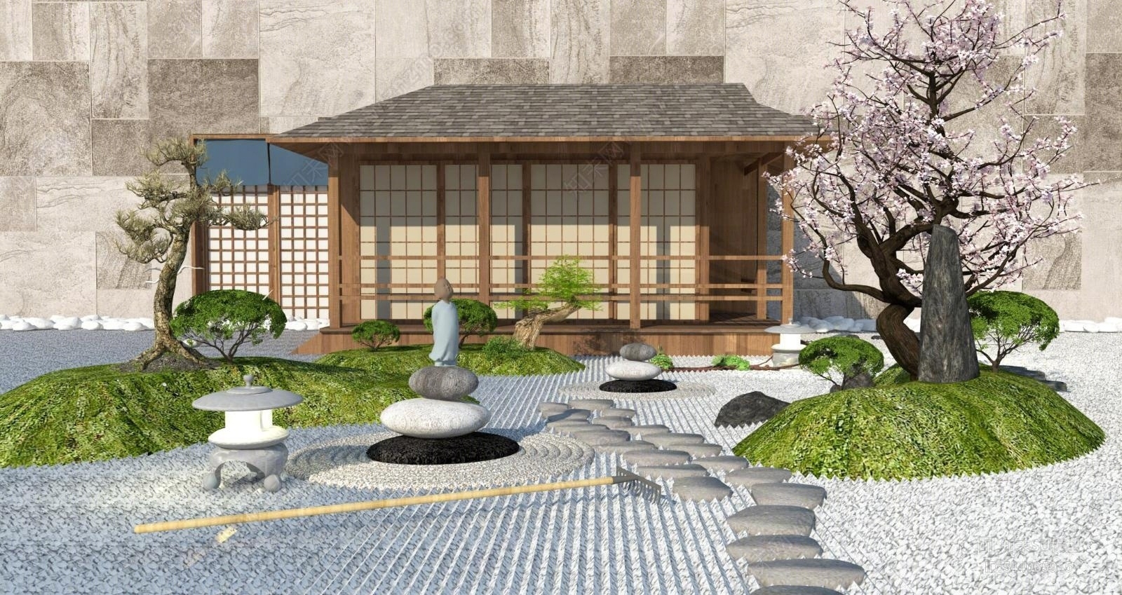 日式枯山水庭院景观石头小路樱花树松树日式地灯草坪灯su模型 Id 知末su模型网 日式枯山水庭院景观石头小路樱花树松树日式地灯草坪灯su模型 Id 知末su模型网