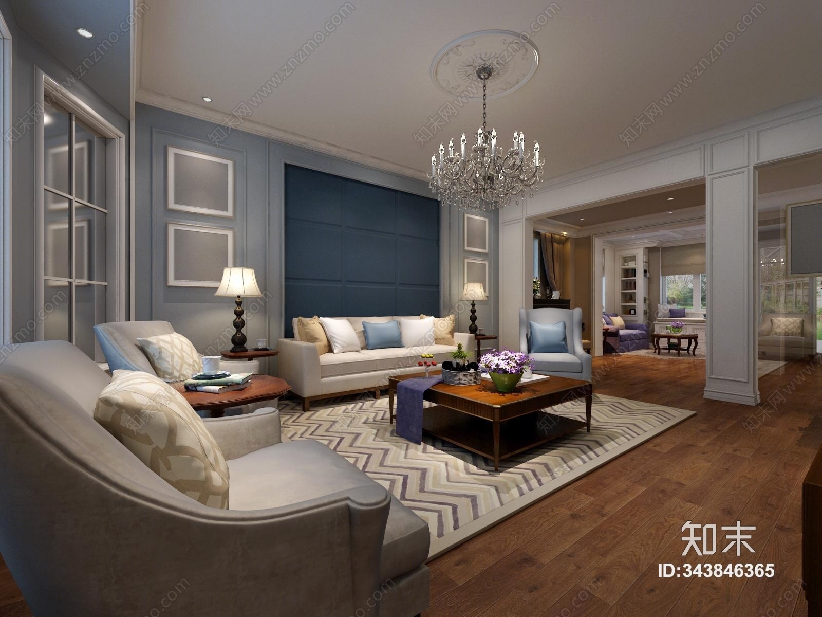 简欧风格客厅3D模型下载【ID:343846365】