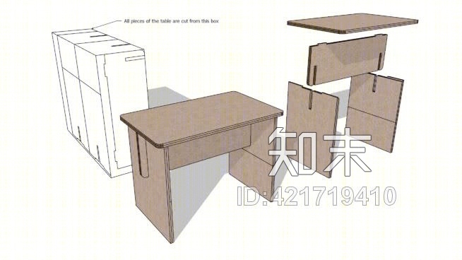 由纸板箱（儿童桌或餐桌）制成的小桌子SU模型下载【ID:421719410】