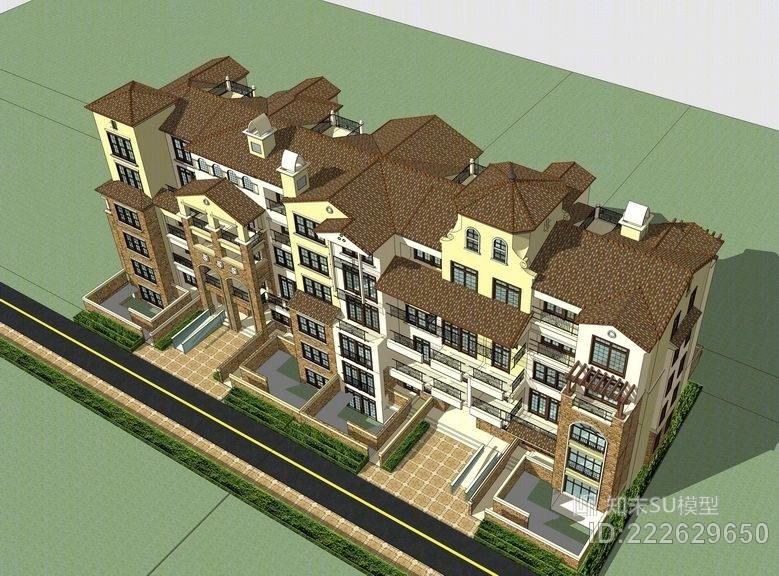 西班牙风格多层住宅SU模型下载【ID:222629650】