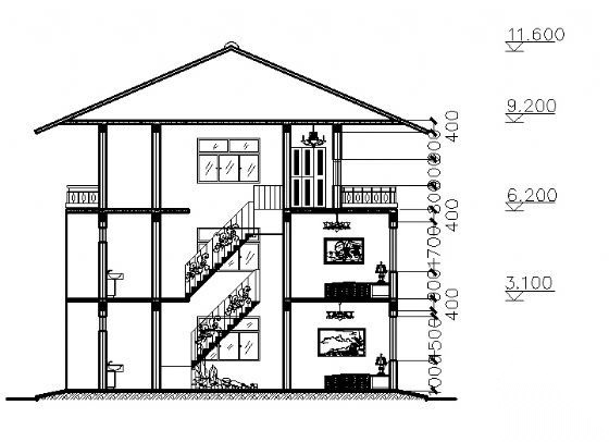 某三层瓦屋顶住宅建筑方案图cad施工图下载【ID:166715107】